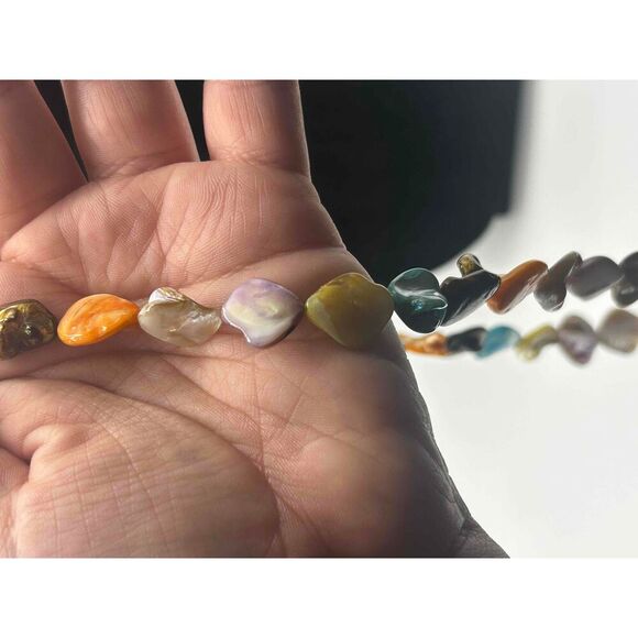 Multicolor Coin Pearl Beaded Necklace Irregular Shaped Beads Boho - Picture 4 of 4